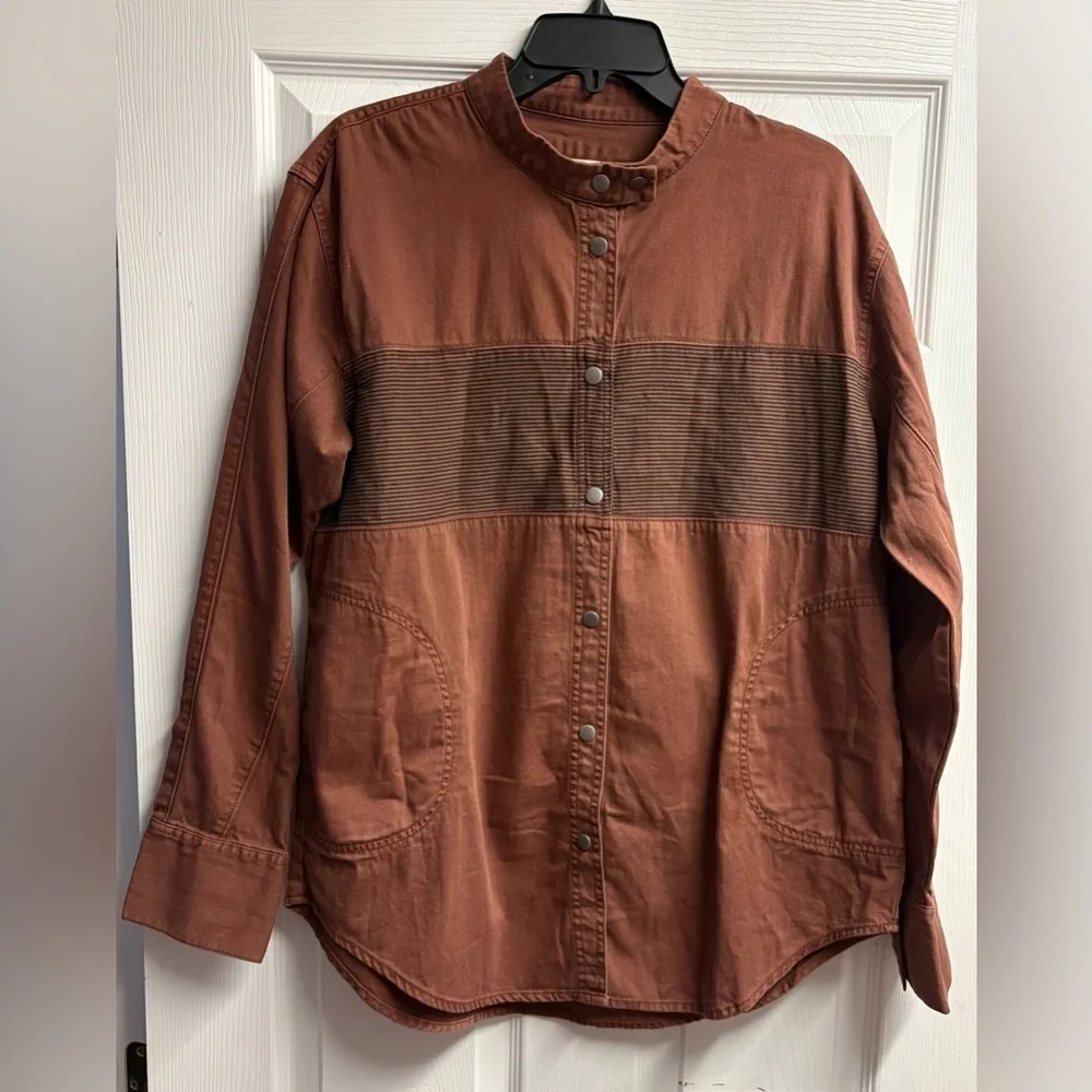 NWT Free People We The Free Moto Colorblock Shirt in Brown Size Medium - Picture 2 of 5